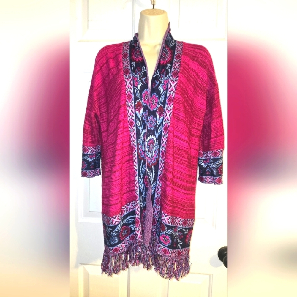 Stunning‎ Ruby Rd Women's Cardigan, Size Large, Boho Cozy Colorful Fringe Preppy